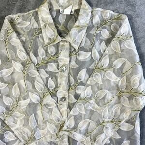Vintage Lisbeth Women's XL 100% Silk Button Down Shirt Sheer Artsy